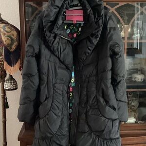 Betsey Johnson Black Puffer Coat with Pink Accents